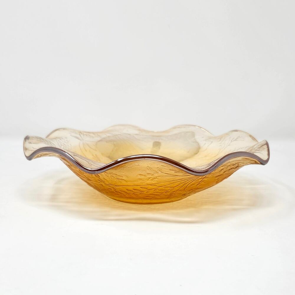 Jeannette Floragold Louisa Marigold Carnival Glass Bowl 9 Inch